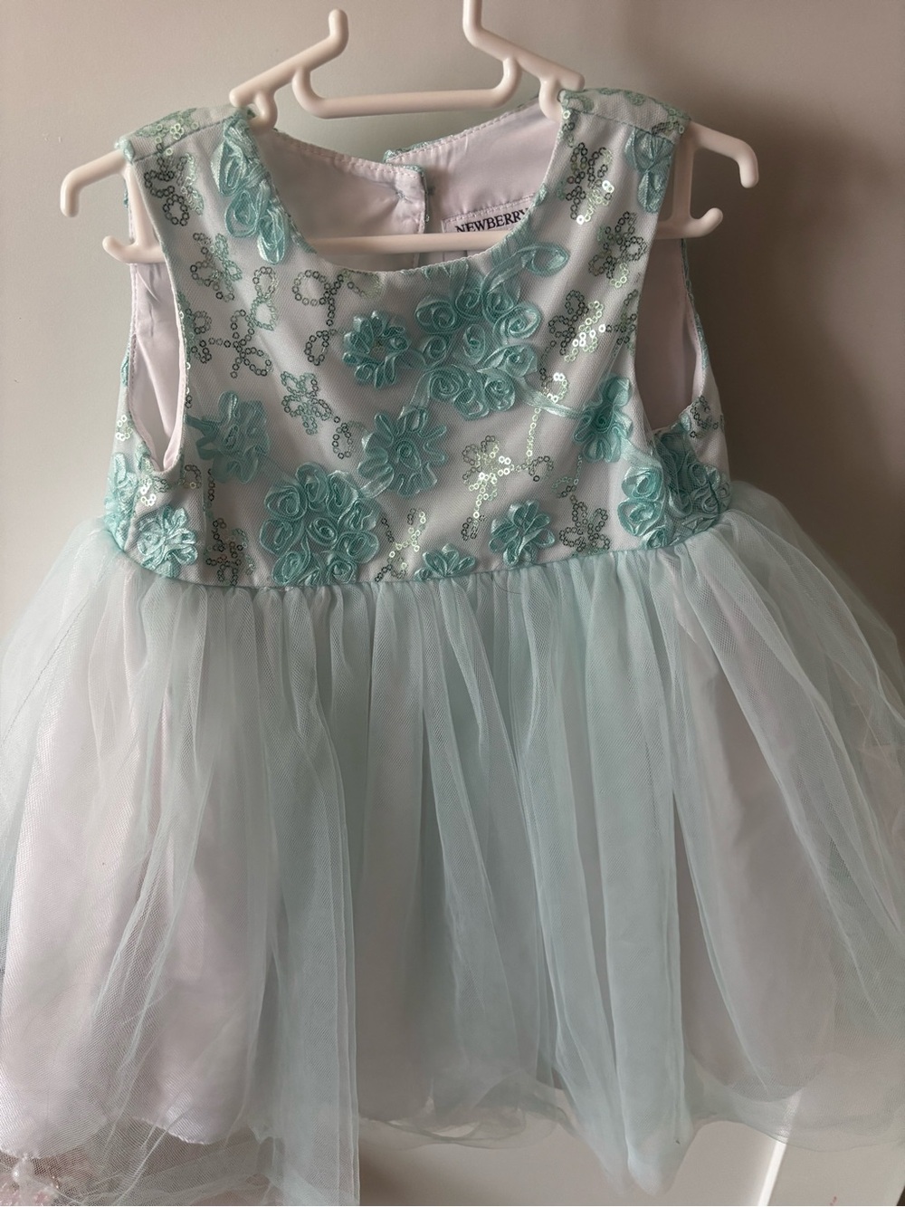 Newberry Girls' Mint Floral Embroidered Tulle Dress